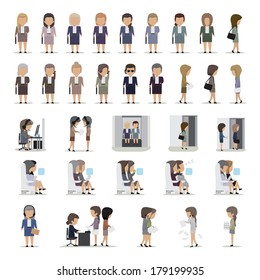 Business Women In Different Situation Set - Isolated On White Background - Vector Illustration, Graphic Design Editable For Your Design. Team Working In Office.