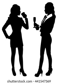 Business women drinking coffee and wine