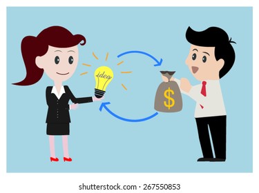 Business women exchange  money to idea with  businessman.