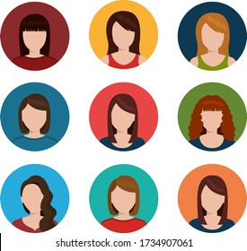 Business women flat avatars set empty faces. Team icons collection. Vector illustration.
