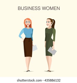 Business women illustration with cute cartoon characters.