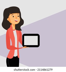 Business Women with iPad. Character illustration for social advertisement post. 