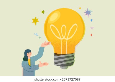 business women with light bulb. people with creative thinking. cartoon vector illustration.