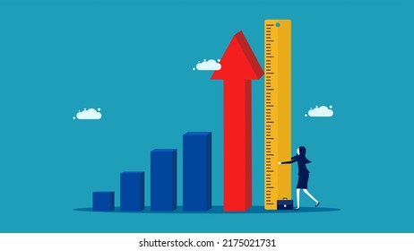 Business women measure business standards. Measuring growth efficiency. success assessment