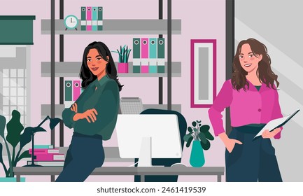 business women in office activities illustration