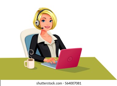 Business women on call happy smiling face vector illustration