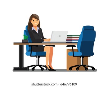 business women People  Desk,Vector illustration cartoon character