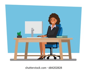 business women People  Desk,Vector illustration cartoon character