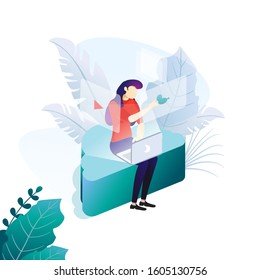 business women playing cloud computing
