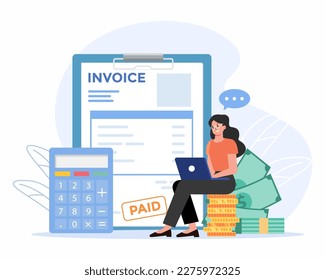 Business women preparing Invoice on laptop, Concept of financial document, payment.