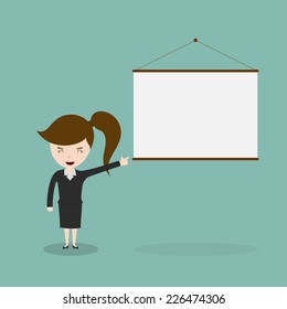 Business women presenting, white billboard with empty space,Vector EPS10.