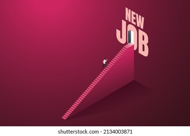 Business women run up the stairs on a career path to business or a new job. Career path to success. Starting a new employment opportunity. isometric vector illustration.