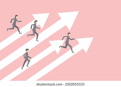 Business women running with rising arrows