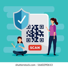 Qr Code Scanning Concept Tiny Girl Stock Vector (Royalty Free) 1675025179