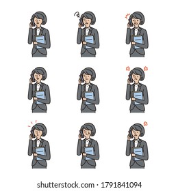 Business: Women, smartphones, facial expressions, variation set(Fill)