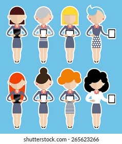 Business women standing with tablets in hands.