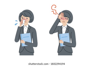 Business: Women suffering from stuffy nose and women tired from fever(fill,vector)