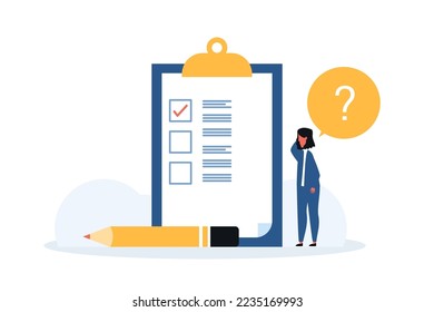 business women survey think or solve problems by checking information