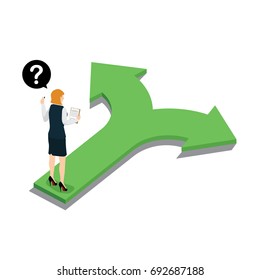Business women trying to make a choice on crossroads