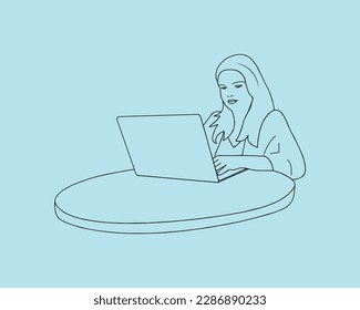 Mujeres de negocios que utilizan las artes de la línea vectorial de computadoras