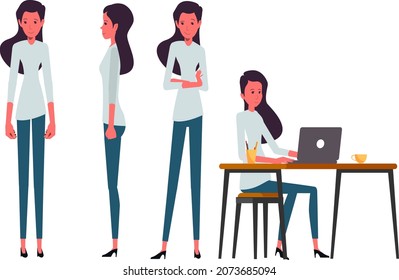 business women vector characters in casual clothes diffrent expressions 