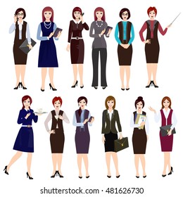 Business women working in office, character set girls in office clothes.