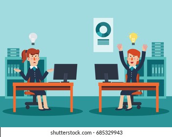 Business women working in office at computer. Concept of business competition