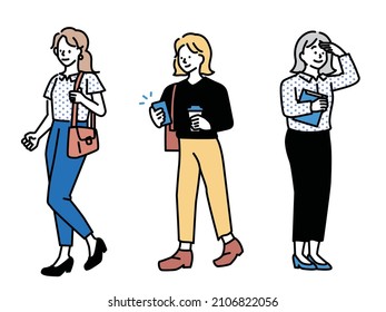 Business women, working women's illustrations . avatars, whole bodies, meetings, presentations, conversations, steps-ups, colleagues, companies.