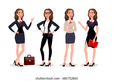 Business womens dialogue. Vector illustration isolatede. Elegant pretty business woman in formal clothes. Base wardrobe, feminine corporate dress code. art