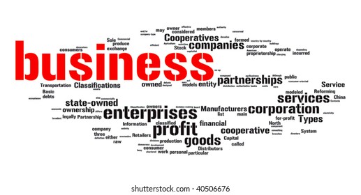 Business word cloud illustration. Graphic tag collection.