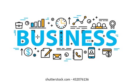 Business word flat style banner with thin line icons. Concept design background.