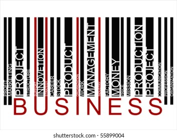 Business word tag cloud concept in barcode with supporting words, modern. Word tag cloud bar code, 