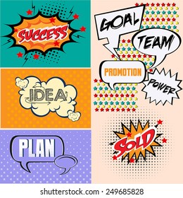 Business words with retro comic book style.
