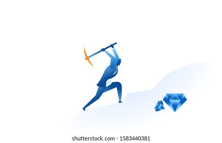Business work concept illustration about hard work businessman digging diamond treasure profit
