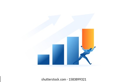 Business work concept illustration about hard work sales profit. Businessman tries hard lifting profit sale target