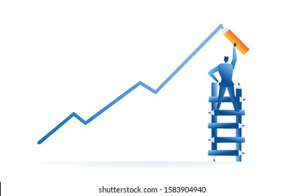 Business work concept illustration about hard work sales profit. Use pencil to create target profit of future