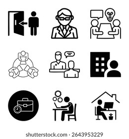 Geschäfts- und Arbeitssymbole setzen Vektorgrafik-Personen in Besprechung mit Office Remote Work