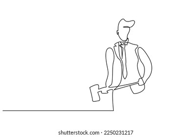 business work man hold hit hammer one person line