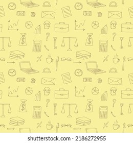 Business and work seamless background vector illustration, hand drawing doodles