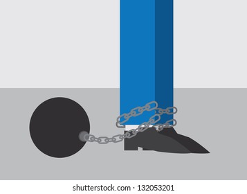 Business Worker with ball and chain attached to foot