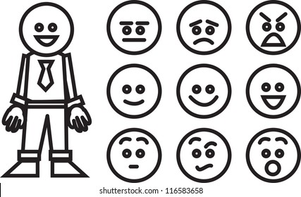 Business worker and swappable facial expressions