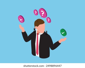 business worker wonders finds solution solved problem 3d isometric vector illustration
