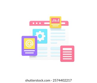 Business workflow analyzing statistic project research 3d icon realistic vector illustration. Internet browser dashboard with chart and graph for financial analysis forecasting brainstorming planning
