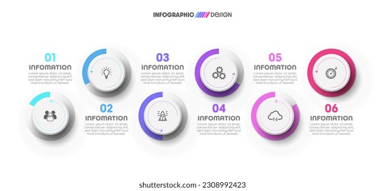 Business Workflow Diagram Infographic 6 Options or Steps. Can be used for presentation ,workflow layout, diagram, banner. Vector illustration