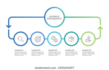 Business Workflow Infographic. Infographic 5 cycles design template. Banner, Brochure, Poster and Business presentation. Vector illustration.