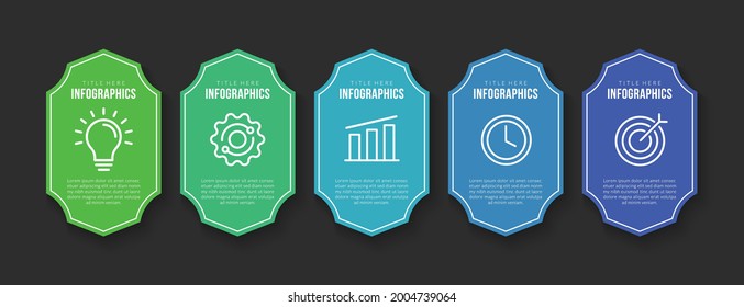 Business workflow infographic template design with 5 options, Business timeline data visualization concept