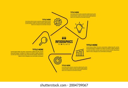 Business workflow infographic template design with 5 options, Business timeline data visualization concept, Thin line icons design on yellow background