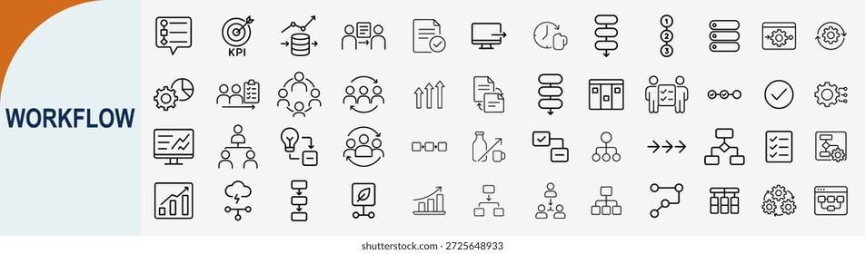 Business Workflow Management und professionelle Aufgabenoptimierung Thin Line Icons Set