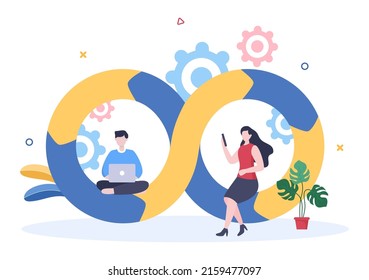 Business Workflow Organization and Management Design Illustration with Teamwork process, Deadlines Respect or Efficient Workday