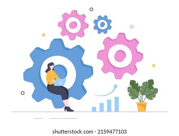Diseño de administración y organización de flujo de trabajo de negocios Ilustración con el proceso de trabajo en equipo, plazos Respeto o jornada laboral eficiente